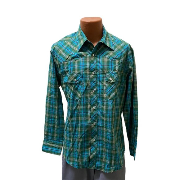 Wrangler Green and Blue Button Down Shirt, Large, Pre-owned - Picture 1 of 6